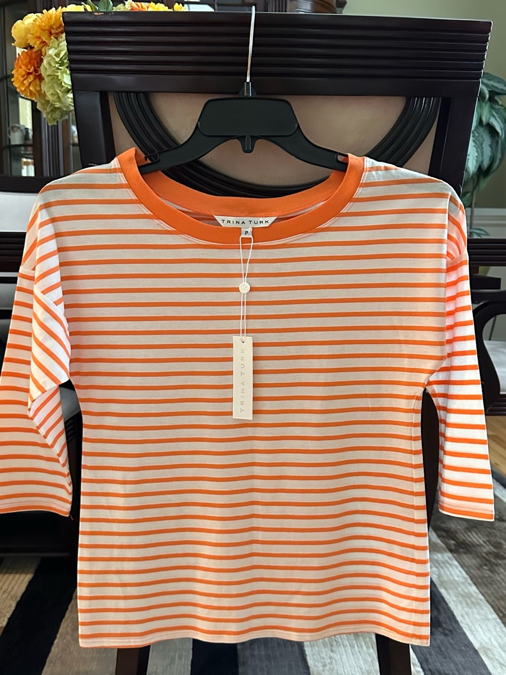 Trina Turk Orange and White Striped Short Sleeve Tee. New!!!